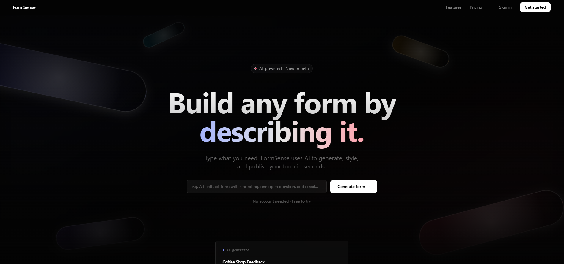 FormSense landing page