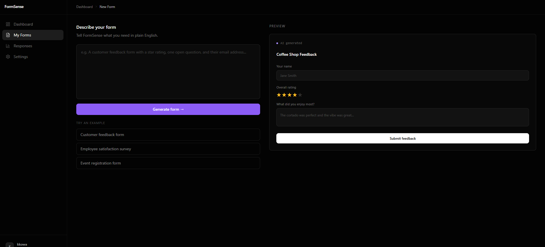 FormSense AI form builder
