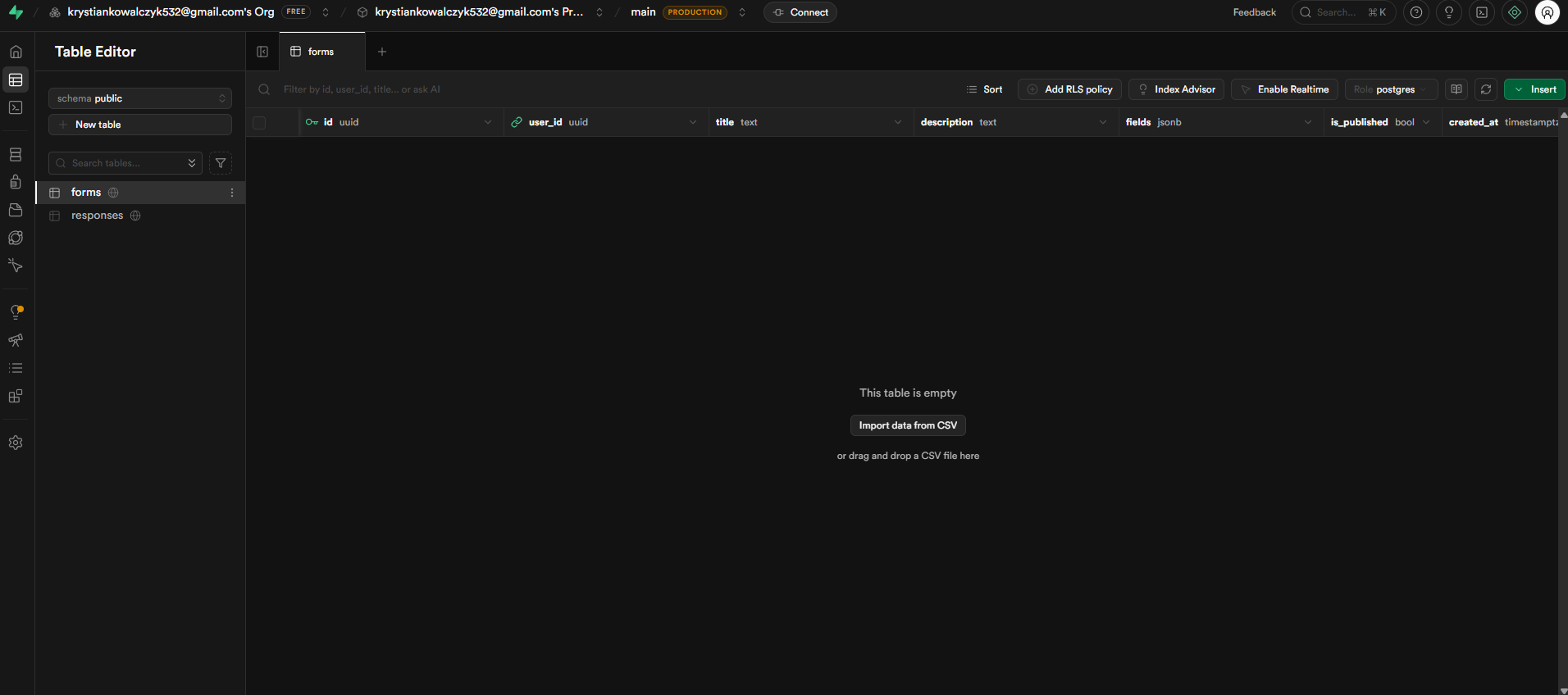 FormSense database schema